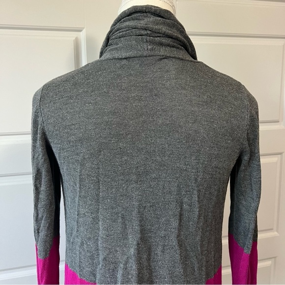 Gray & Pink Striped Open Front Cardigan Sweater‎ Casual Comfy Layering - Picture 6 of 8